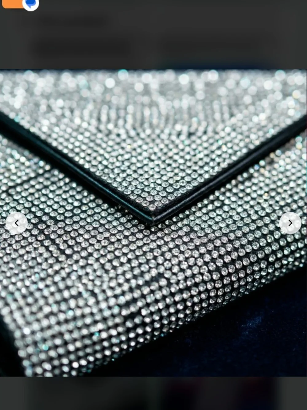 Silver Crystal Envelope Clutch with Black Trim